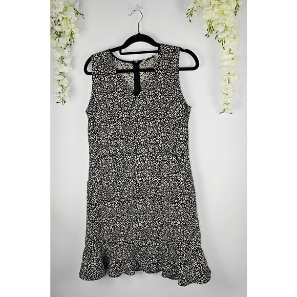 LOFT Sleeveless Ruffle Hem Leopard Dress Size 10 Fit & Flare Chic Neutral Classy - Picture 3 of 11